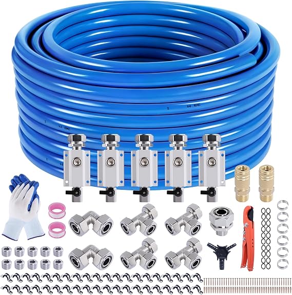 Shop Air Line Kit 34 200FT Compressed Air Piping System HDPE-Aluminum-HDPE Air Tubing with 4-Way Aluminum Blocks Brass Valves Air Piping Fittings Kit Air Compressor Accessories for Garage