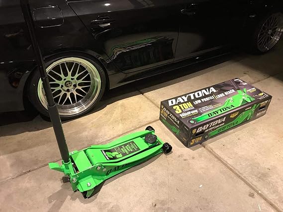 Daytona Helmets 3 ton Long Reach Low Profile Steel Heavy Duty Floor Jack with Rapid Pump - Lime