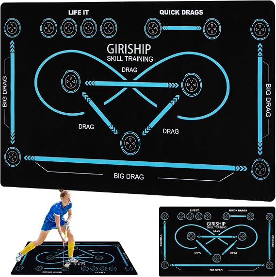 Field Hockey Training Mat 59"x35.4" NonSlip Quiet Indoor Stickhandling Pad | Mild resistance for ball control. Noisereducing soft base, foldable creasefree, portable for home practice