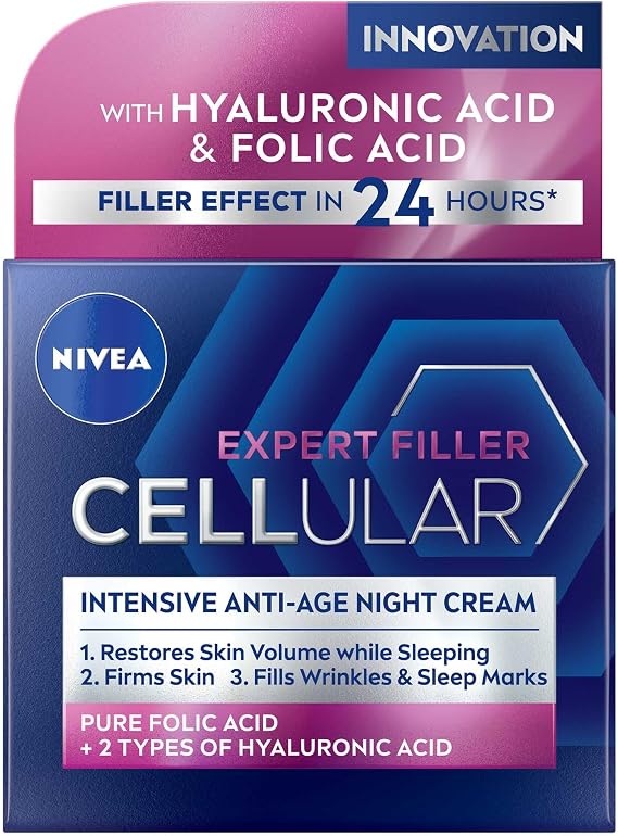 NIVEA Cellular Expert Filler Intensive Anti-Aging Night Face Care Cream 50 ml, Hyaluronic Acid and Folic Acid