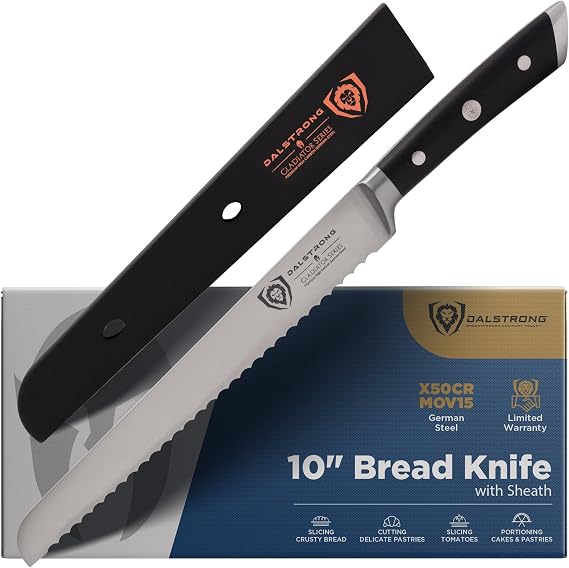 Dalstrong Serrated Bread Knife - 10 inch - Gladiator Series Elite - Forged High-Carbon German Steel - G10 Handle Kitchen Knife - Sheath Included - Razor Sharp Slicer - Slicing Knife - NSF Certified