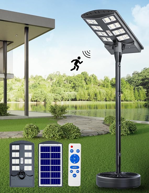 JAYNLT 6000W Outdoor Solar Street Light, 78" Outdoor Pole Lights | 3000K/4000K/6500K 400000LM Dusk to Dawn Pole Lights, IP68 Waterproof with Motion Sensor for Yard, Patio and Garage