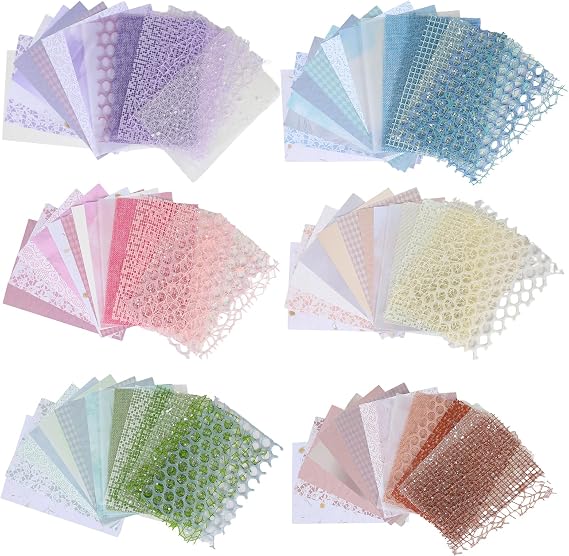 Textured Scrapbook Paper with Decor Mesh Fabric Creative Kit, 6 Pack
