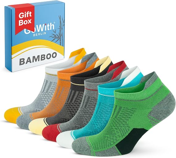 GoWith 3'lü-6'lı Bambu Renkli Spor Desenli Güçlendirilmiş Yıkamalı Kutulu Dikişsiz Koşu Yürüyüş Spor Performans Kısa Fit Patik Erkek Çorap