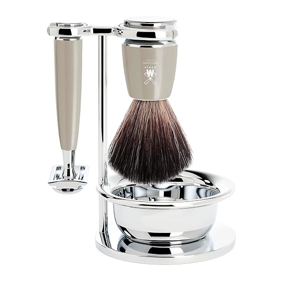 MUHLE RYTMO Shaving Kit for Men, Melange Grey Shaving Grooming Set 4 Pieces