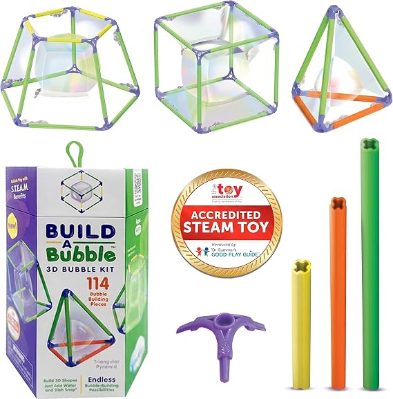 Build A Bubble Montessori 3D Bubble Maker Kit for Kids 8&Up Fun-Filled, Screen Free Toy - 57-Piece STEM Building Toys Kit Indoor Educational STEAM Bubble Toys that Help Your Child's Development