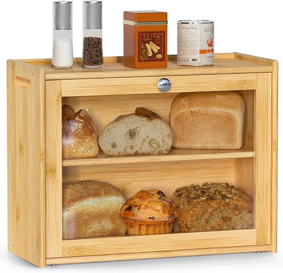 Bread Box for Kitchen Countertop, Double-layers large Bread Container with Transparent Door, Bread Storage&Multiple Usage etc