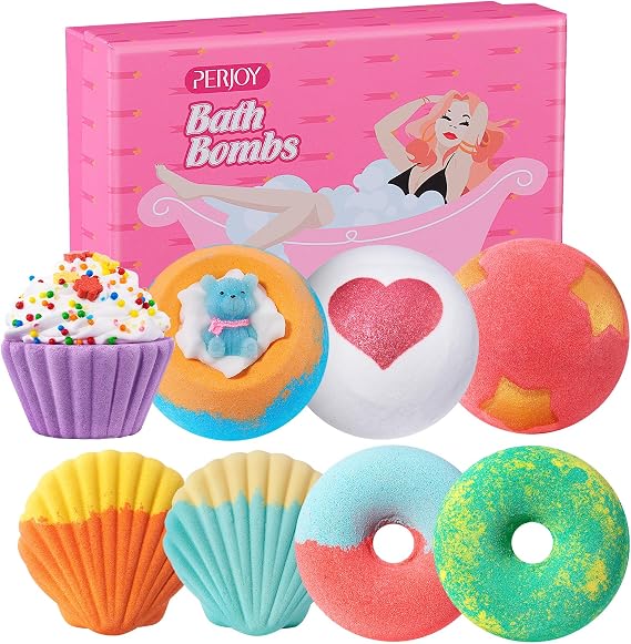 Bath Bombs for Girls Kids & Women, 8pcs Organic Bath Bombs, Bubble Bath Self Care Valentines Birthday Christmas for Kids Girls, Mothers Day Gifts for Wife, Mom, Women & Her