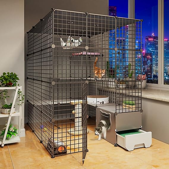 Cat Cage - Cat Kennel Catio Outdoor Cat Enclosure, Diy Cat Playpen Cat Cages Indoor Large with Litter Box Large Exercise Place Ideal for 1-4 Cat (Size : 111 * 141 * 145cm)