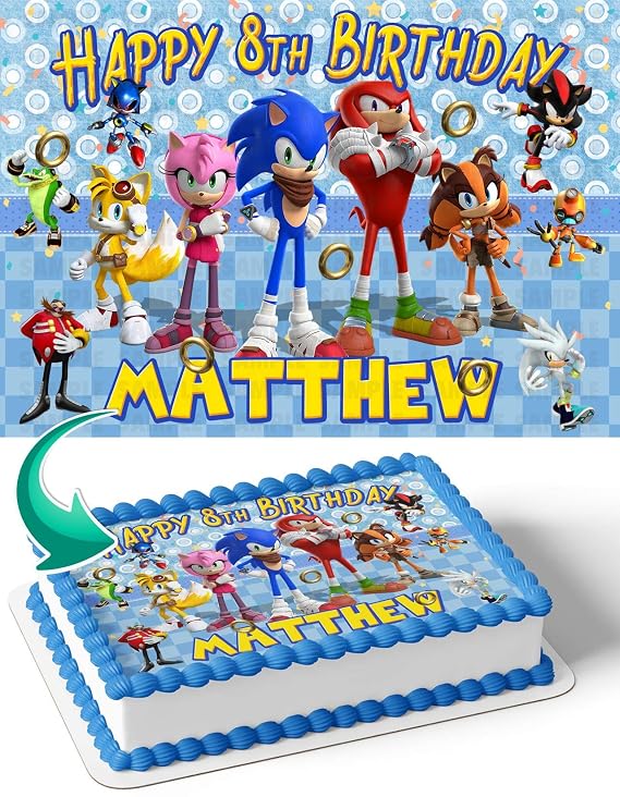 Sonic X Edible Cake Image Topper Personalized Birthday Cake Banner 1/4 Sheet
