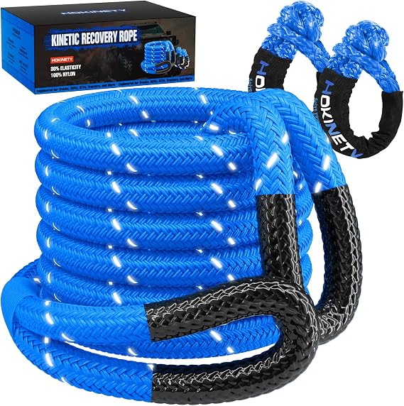 Kinetic Recovery Tow Rope - 1.26" x30FT 55000LBS Reflective Heavy Duty Snatch Strap Kit with Soft Shackles for Offroad Pulling Truck SUV UTV ATV Car Jeep - Blue