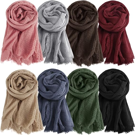 Zhanmai 8 Pcs Women Hijab Scarf for All Season Muslim Scarf Shawl Crinkle Hijab Mixed Color