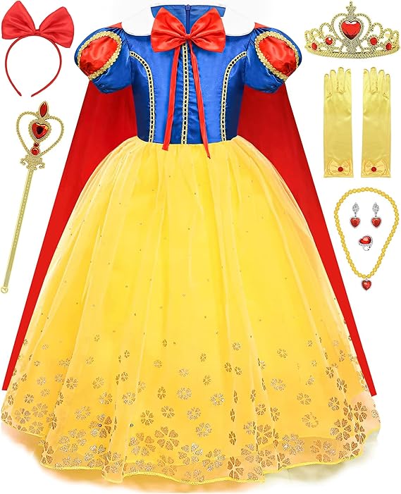 Princess Costume for Girls Princess Dress Halloween Cosplay Birthday Party Dress Up outfit with Cape