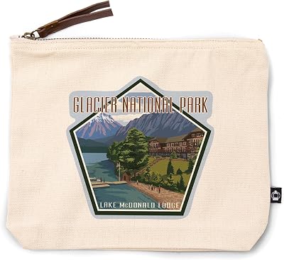 Lantern Press Glacier National Park, Montana, Lake McDonald Lodge, 100% Cotton Zipper Pouch, Travel Accessory, Go Bag