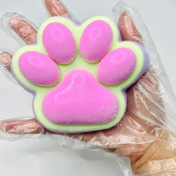 5 Inch Big Cat Paw Squeeze Toys, Ultra Soft Cat Paw Squishy Toy, Squeeze Paw Fidget Toys for Anxiety Relaxation, Cute Sticky Squishies for Adults Teens 16+ (Furry Pink)