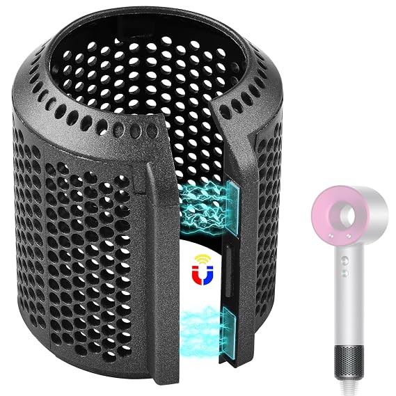 Magnetic Outer Filter Cover Compatible with Dyson Supersonic HD01 HD03 HD08 HD15 Hair Dryer Attachment, Hair Dryer Filter Cage Replacement Parts(Gray)