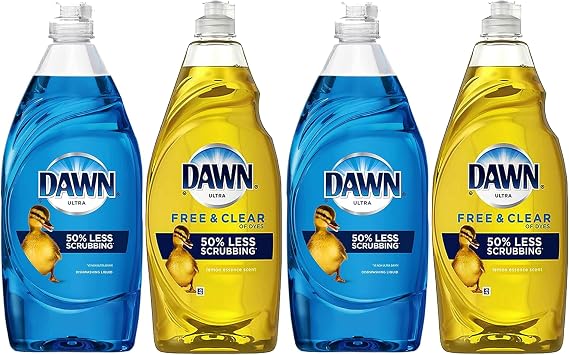 Dawn Dishwashing Liquid Dish Soap, 7.5 Ounce Squeeze Bottle Assorted Scents- Fresh Original and Lemon Dawn Dish Soap, 4 Pack