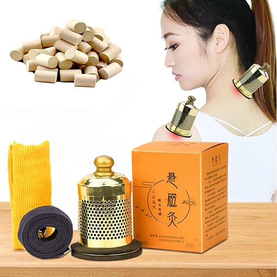 56 Pcs Moxa Sticks Rolls and Smokeless Moxibustion Box Wormwood Mugwort Artemisia aijiu