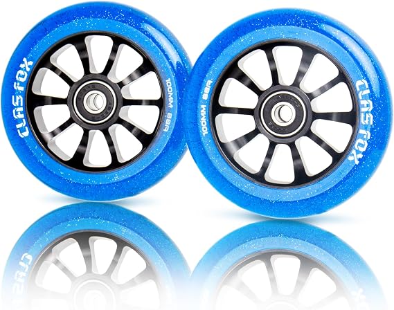 Pro Scooter Wheels 100mm One Pair Scooter Wheels Transparent Sparkle PU with ABEC-9 Bearings CNC Metal Core (2pcs)