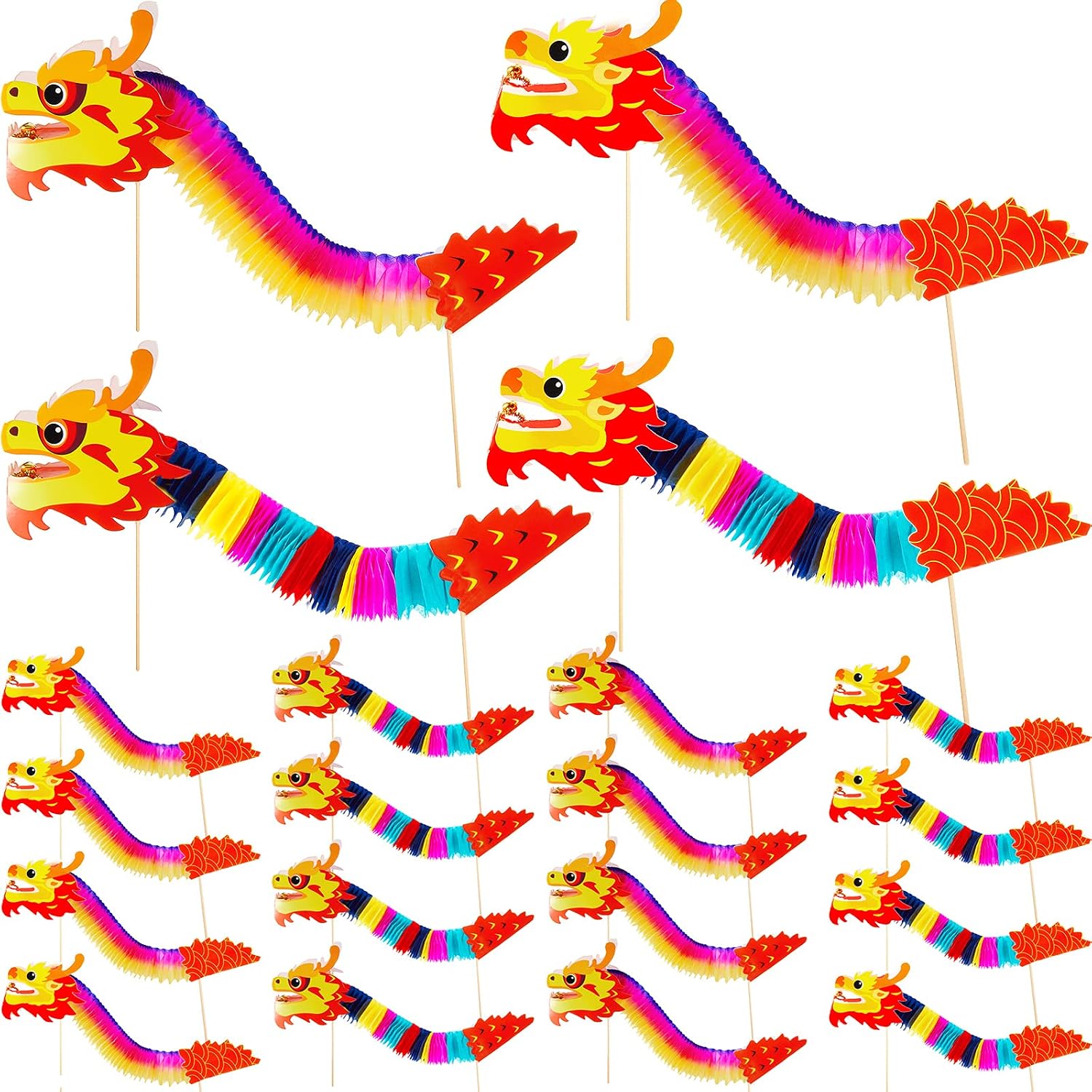 Marspark 16 Pieces 4 Styles 2025 Chinese New Year Paper Dragon Decoration 3D Handheld Chinese Paper Dragon Hanging Garland Crafts Kit for DIY Home Spring Festival Decorations Party Favors