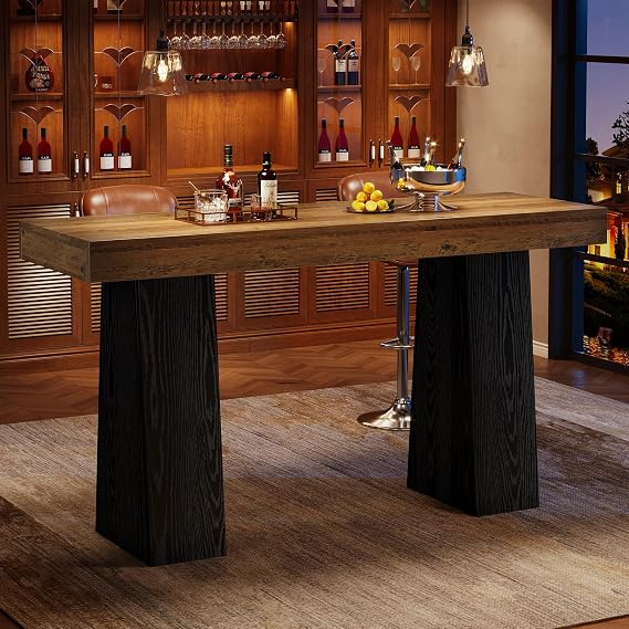 Tribesigns 63 Inch Bar Table, Bar Height Counter Table, Brown Black (1)