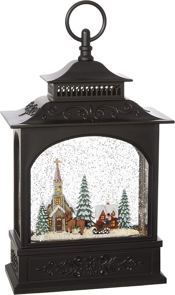 Raz Imports Town Scene Black Musical Lighted Water Lantern Figurine 11 Inch