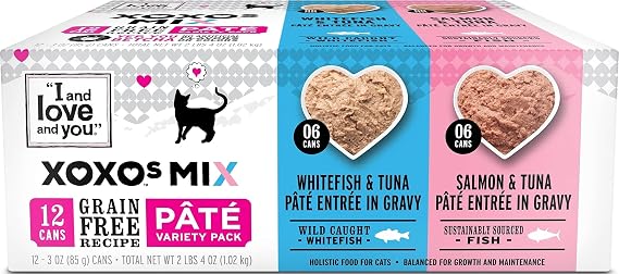 I AND LOVE AND YOU XOXOs Mix Pate Wet Cat Food, Variety Pack, Grain Free, Artificial Preservatives Free, 3 oz Pack of 12 Cans
