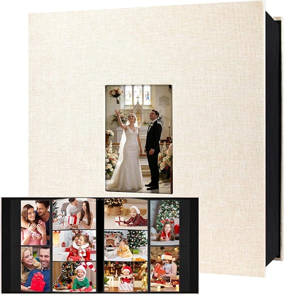 Aevdor 1000 Pockets Photo Album 4x6, Extra Large Capacity Linen Cover Wedding Family Photo Albums Holds 1000 Horizontal and Vertical Photos, Acid-free Pages 4x6 Photo Album with Front Window Beige