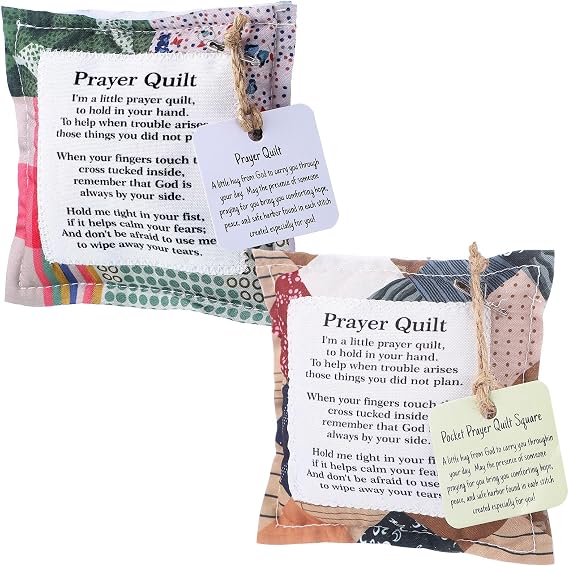 Fanfanwin 2 Pack Prayer Quilt with Cross, Mini Patchwork Scripture, Classic