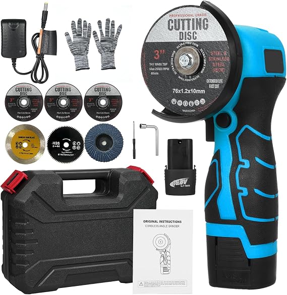 Weytoll Cordless Brushless Mini Grinder Kit - 7000RPM Angle Grinder with 2x 16.8V 2000mAh Battery and Cutting Blade for Cutting Polished Brick, Wood, Stone, Steel