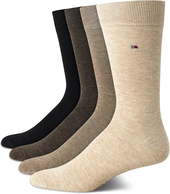 Tommy Hilfiger Mens Dress Socks - 4 Pack Lightweight Cotton Blend Everyday Crew Work Socks for Men for Casual & Formal Wear
