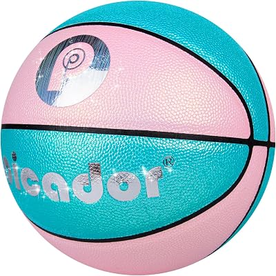 Picador Glitter Pink Basketball Size 5 6 for Kids 5-7 8-12 Years Old Girls Boys, Indoor Outdoor 27.5 28.5 PU Youth Junior Women Basketballs