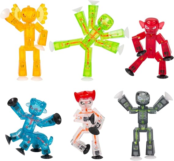 StikBot Zing Monsters, Complete Set of 6 Poseable Monster Action Figures, Includes Giggles, Goblin, Insector, Grim, Aquafang and Kyron | Spooky Horror Characters incl. Giggles Clown, Suction Cup Hands & Feet, Articulating Joints, Free Studio App, STEAM Toy