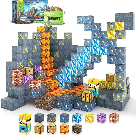 Magnetic Blocks - Build Mine World Craft Kits Kids Toys for 3+ Boys Girls | Magnet Building Craft Toddler Toys For Boys & Girls Age 3-8, Sensory Montessori Toys For Kids For 3+, Great Gift For Kids