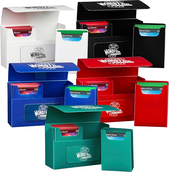 Monster Magnetic Double Deck Storage Box 5 Pk w 2 Removable Deck Sleeves- Each Holds 150 Gaming TCGs-Compatible with Yugioh, and Other Trading Cards- Durable Riveted Construction, Gift