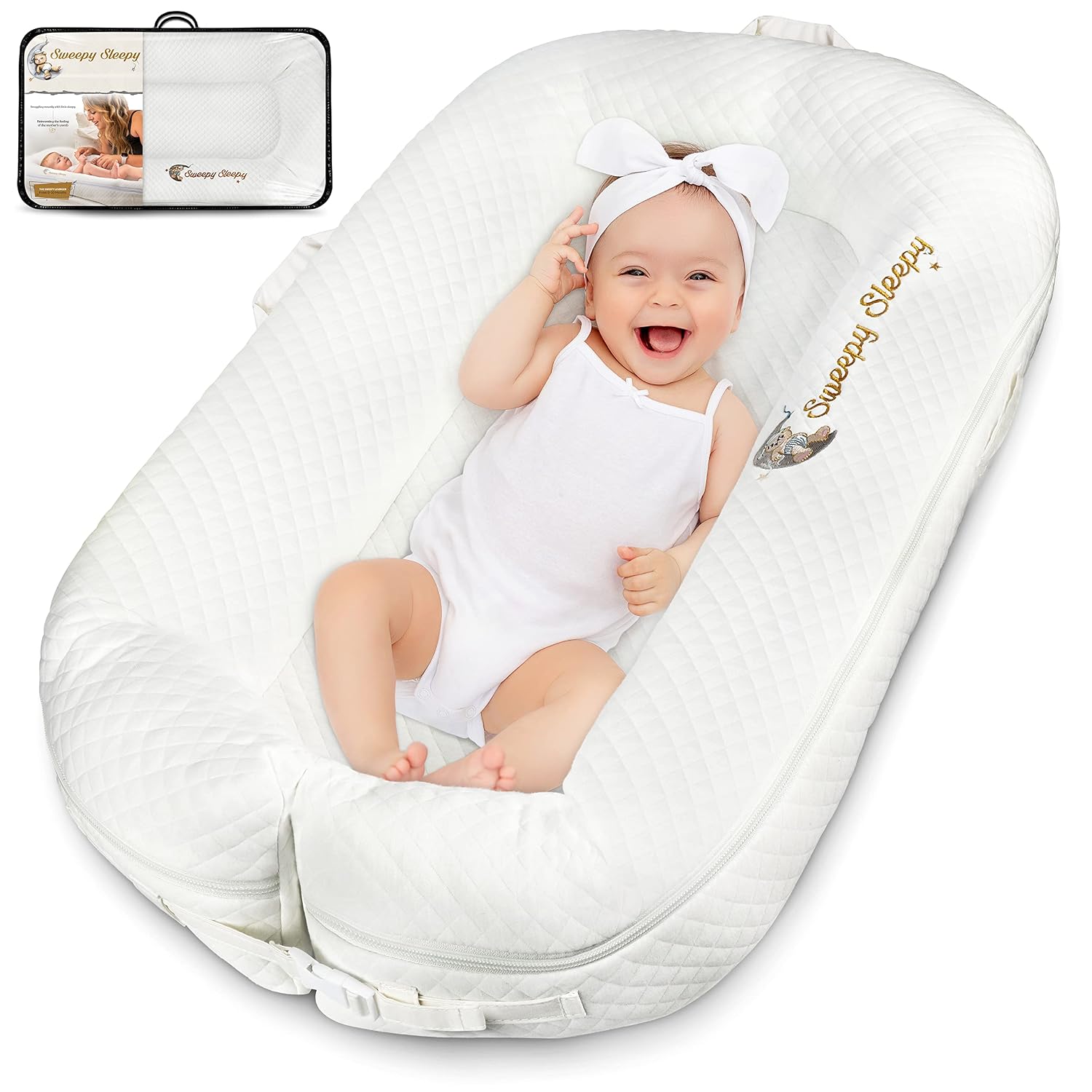 Sweepy Sleepy Baby Lounger nest Bed, Infant Baby Pillow Co Sleeper Snuggle, Made of 100% Organic Cotton, The Best in Bed Bassinet for co Sleeping, 0-10 Months, Compatible with All dockatot Arches