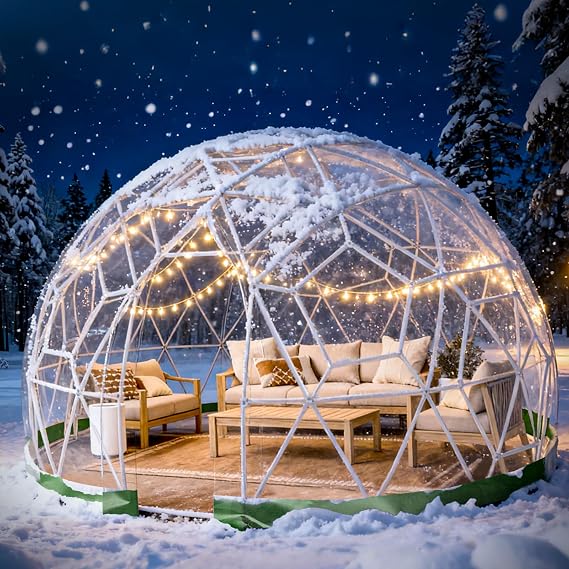 Garden Dome Tent, 9.6/12/15 ft Outdoor Clear Bubble Tent for 2-8 Person, All-Weather Geodesic Dome Greenhouse with Window & Door, PVC Transparent Tent for Patio, Camping, Party (9.6FT - Green1)
