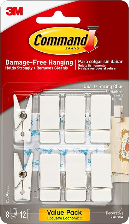 Command Spring Clips, Plastic, Quartz, (17089Q-8ES), Great for Dorm Decor, 8