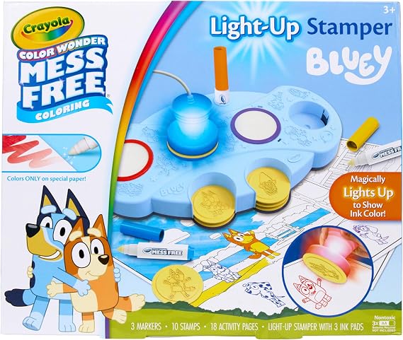Crayola Magic Light Up Bluey Stamper Art Set, Toddler Mess Free Coloring & Stamping Kit, Bluey Toys, Gifts for Ages 3, 4, 5