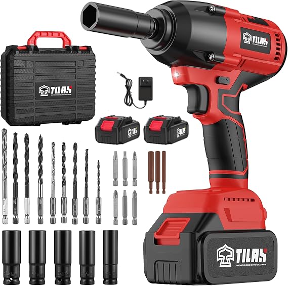 Cordless Impact Wrench 560Ft-lbs(750N.m) 1/2 inch High Torque 21V 2x 4.0Ah Battery Electric Power Impact Gun Brushless Motor 2300RPM Speed Fast Charger 5 Sockets for Car Lug Nuts