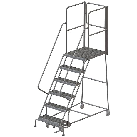 Tri-Arc RWSR106242-XR 6-Step Gateway Rear-Exit Steel Rolling Ladder with 30" Deep Top Platform, Grip Strut Tread with Handrails, 24" Wide Steps