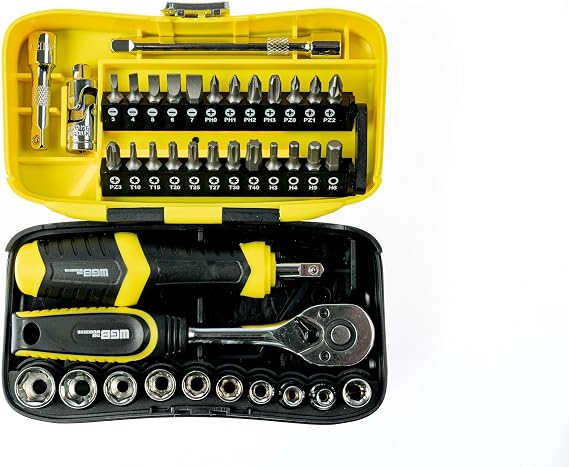 WGB Das Werkzeug 39-teiliges Set ¼“ Garnitur Ratschenset Steckschlüsseleinsatz Bits