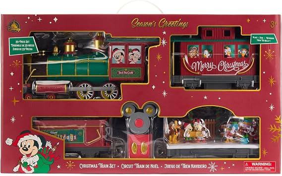 Disney Store Official Mickey Mouse & Friends Christmas Train Set - Includes Remote Control Train with 22-Piece Circular Track & 7 Festive Figures - Great for Kids who Like Building Toys & Disney Toys