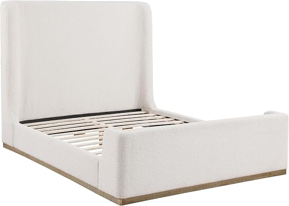 Coaster Nala Queen Boucle Contemporary Sleigh Bed, Cream 302046Q