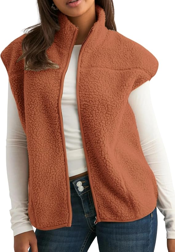 Faleave Women's Fleece Vest Sleeveless Zip Up Casual Sherpa Jacket Lightweight Outerwear with Pockets