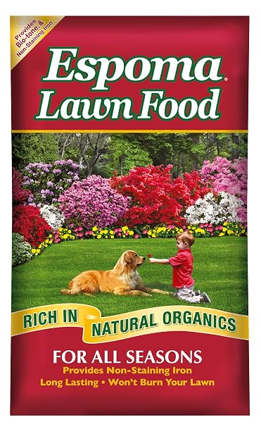 Espoma Lawn Food for All Seasons;15-0-5 Analysis with Non-Staining Iron; Exclusive Bio-Tone Formula with Long Lasting Slow Release Nitrogen for a Greener Lawn. 40 lb. Bag Covers up to 12,000 Sq. Ft.