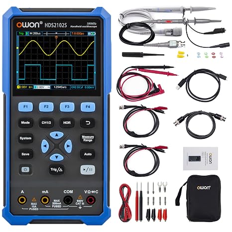 HDS2102S OWON Oscilloscope 3 in 1 Double Channels + 1 CH Signal Source Handheld Digital Oscilloscope with 500 MSa/s Sampling Rate + 4 1/2 Digits Multimeter + 25 MHz Signal Generator