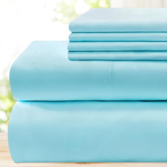 BYSURE 6 Pieces Bed Sheets Set(Full, Aqua Blue) - Hotel Luxury Super Soft 1800 Thread Count 100% Microfiber Sheets with Deep Pockets, Wrinkle & Fade Resistant