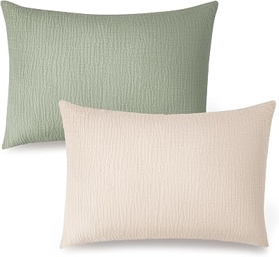 Konssy Muslin Toddler Pillowcase for 13x18 Pillow 2 Pack, 100% Cotton Toddler Pillow Case Cover, Soft & Breathable Travel Babay Kids Pillow Covers with Envelope ClosureCream,Fog Green