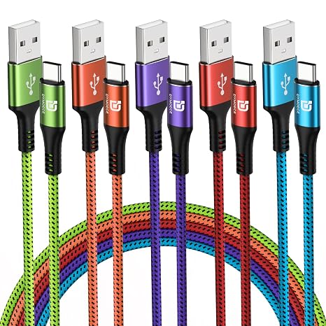 USB C Cable 5 Pack 10ft USB Type C to A Cord Fast Charging Nylon Braided